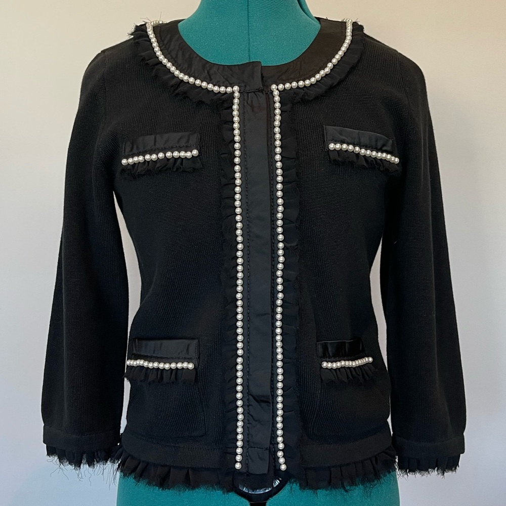 White House Black Market Pearl Trim Cardigan NWOT